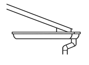 Line drawing of a gutter system mounted to a house